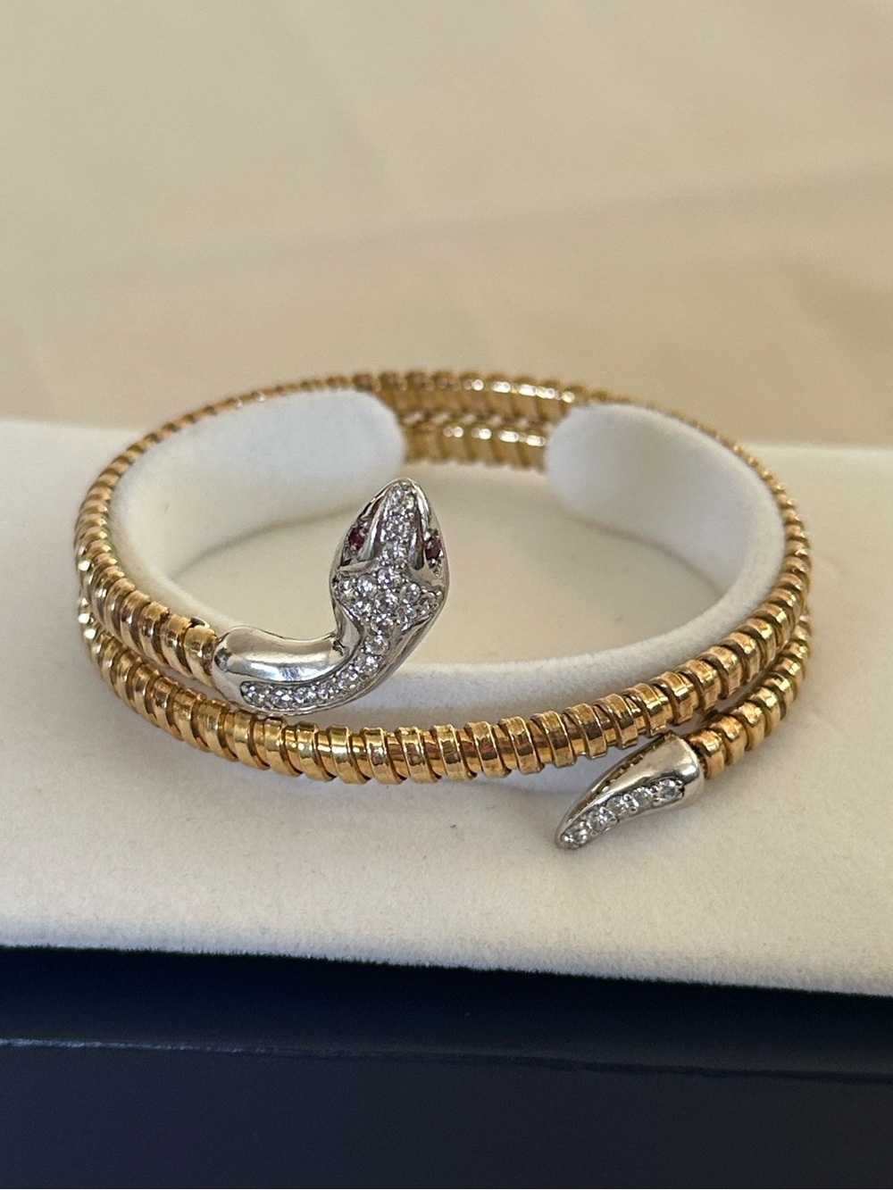 Two-Tone Snake Coil Bracelet with Crystal Accents